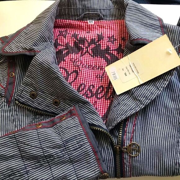 NEW Reset Europe Pinstriped Navy long sleeve Structured Canvas Coat - Picture 5 of 8